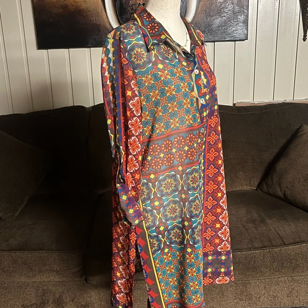 Multiples ~ Medium ~ Vintage ~ Mandala Design ~ Fall Colors ~ Tunic Blouse - Picture 14 of 16